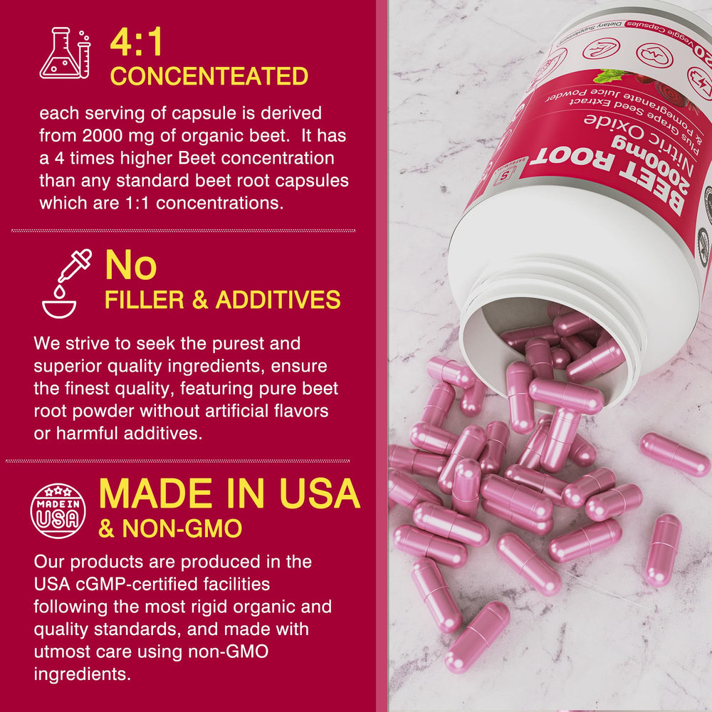 Safgumjel Beet Root Capsules close-up on bottle suggesting circulation and blood flow benefits.