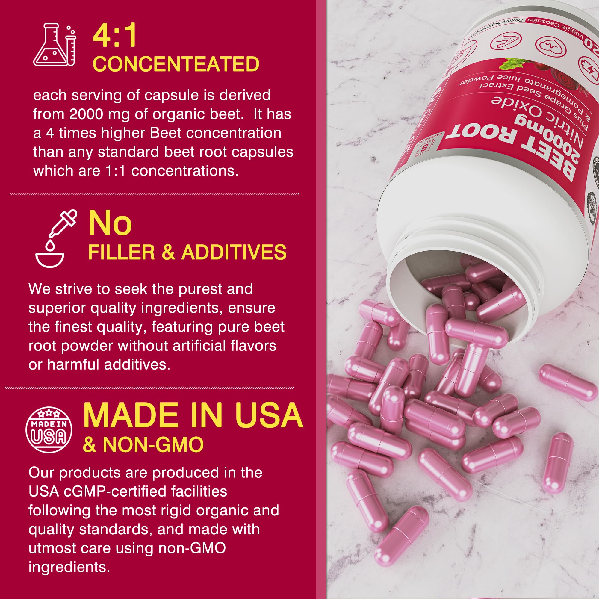 Safgumjel organic beetroot powder capsules image highlighting organic sourcing and nitrate content.