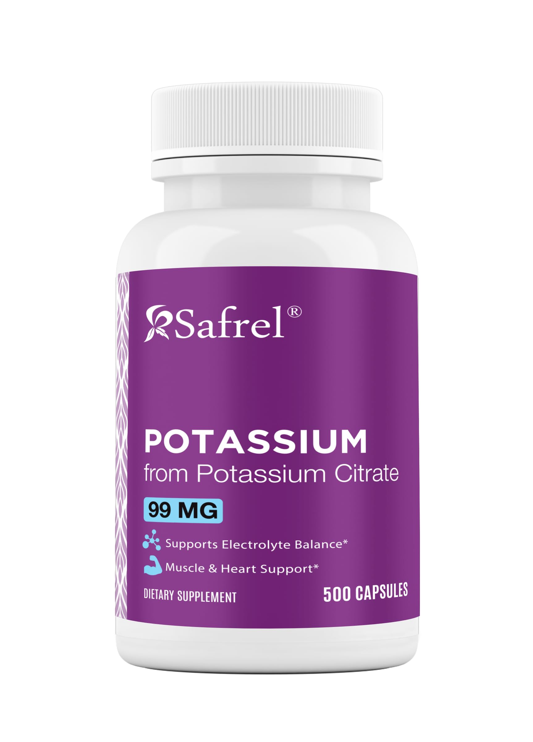Bottle of Safrel Potassium Citrate 99 mg capsules