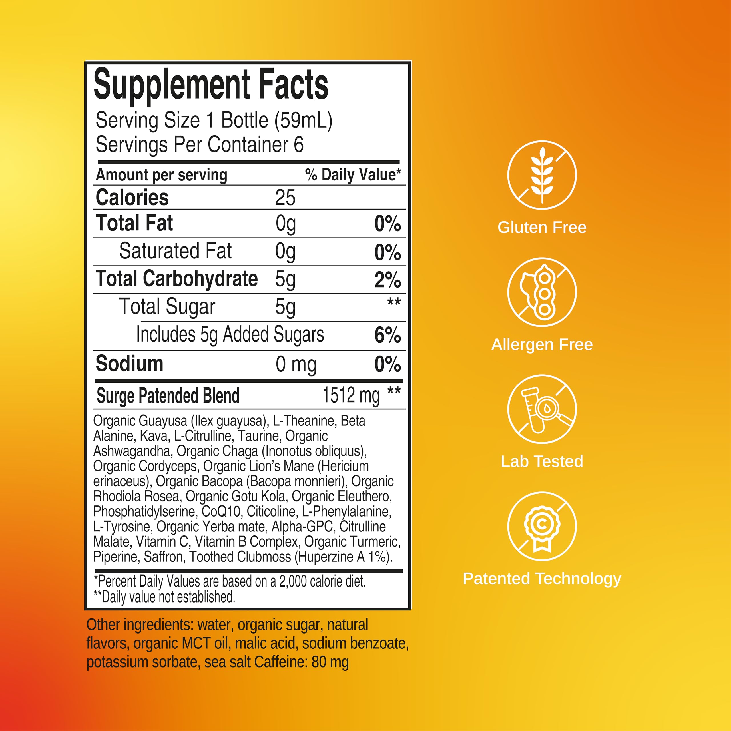 Peach Mango SAGA SURGE energy shot bottle