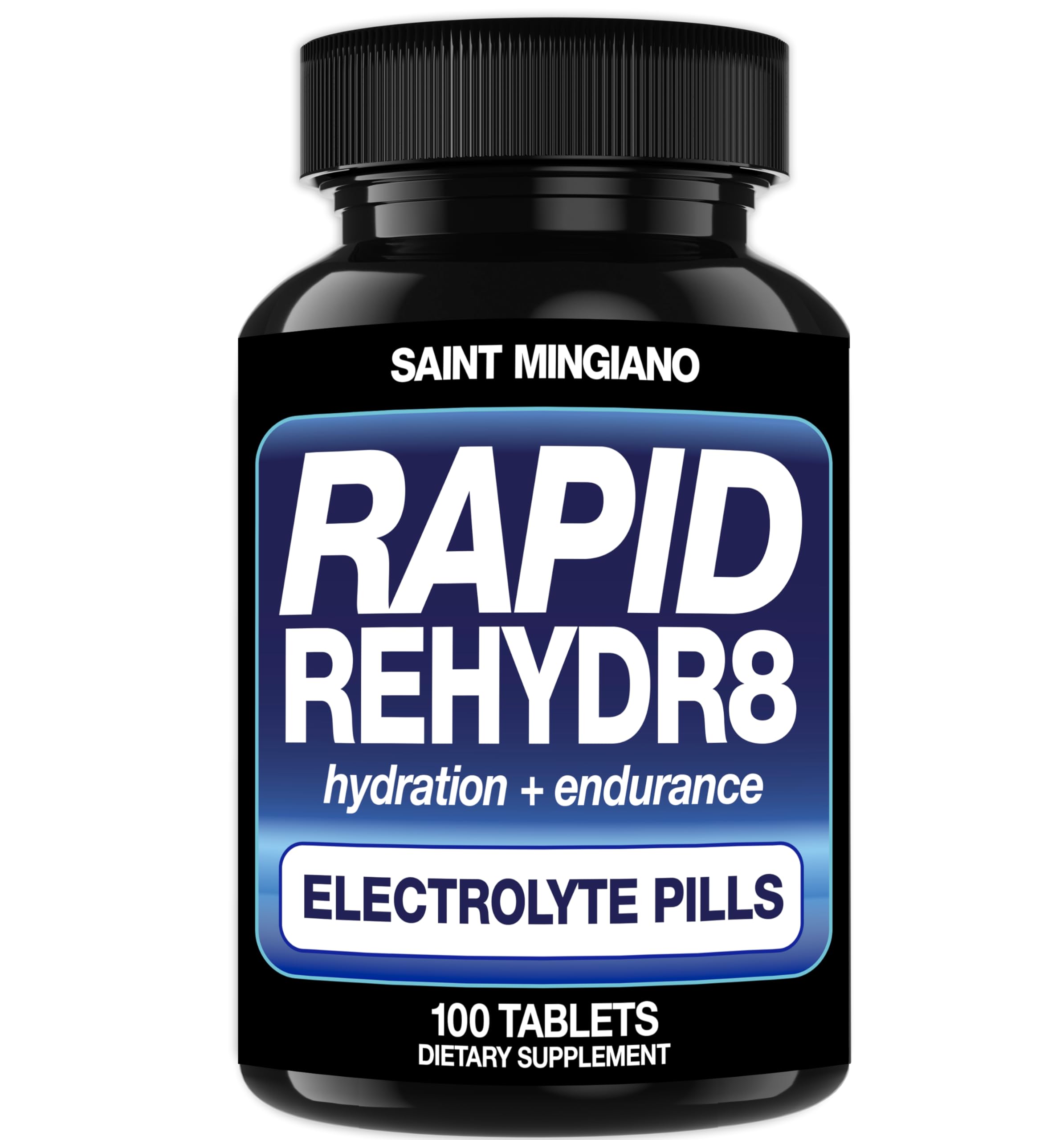 Saint Mingiano Rapid Rehydr8 bottle on table showing hydration capsules