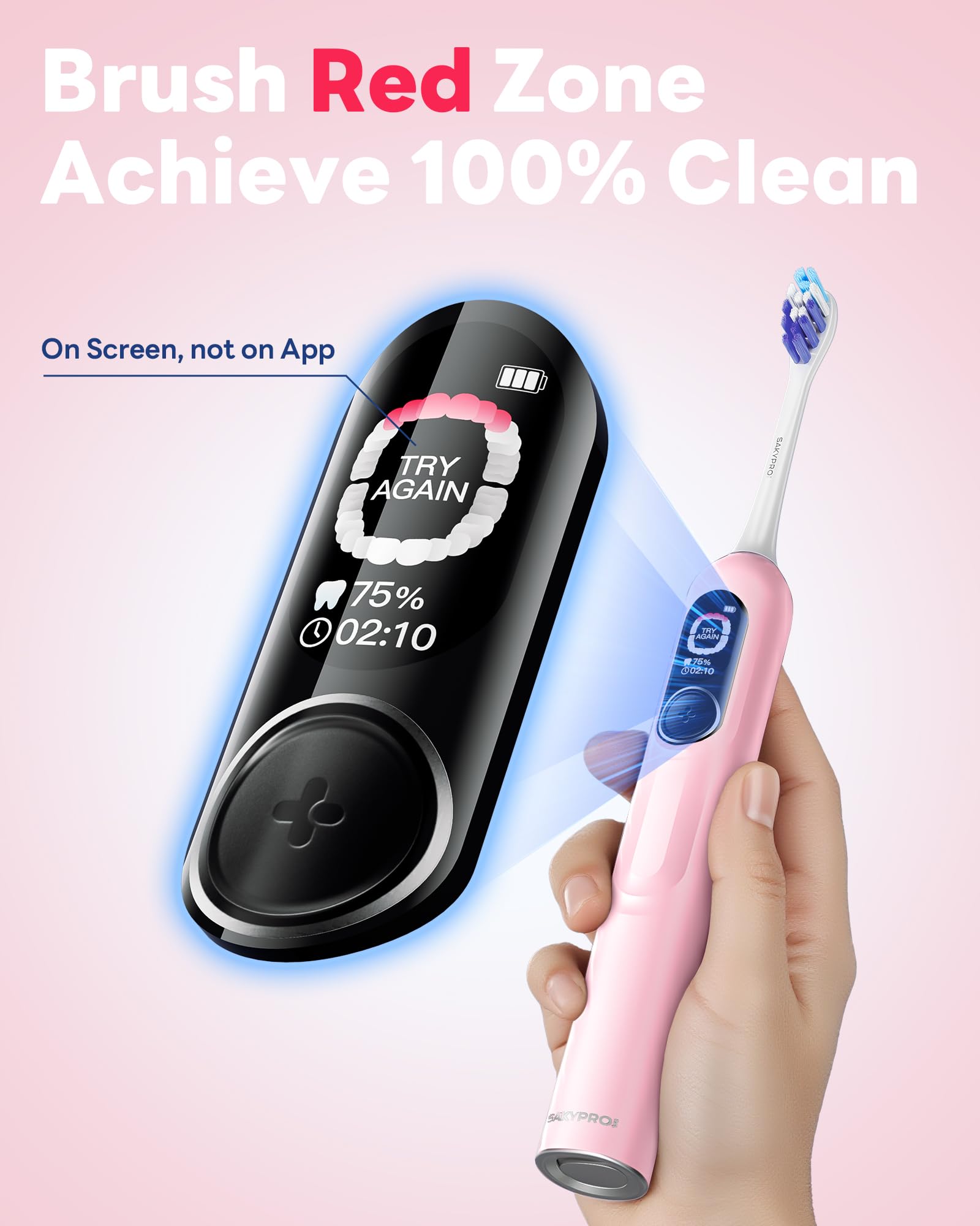 Side view of G5S pink toothbrush