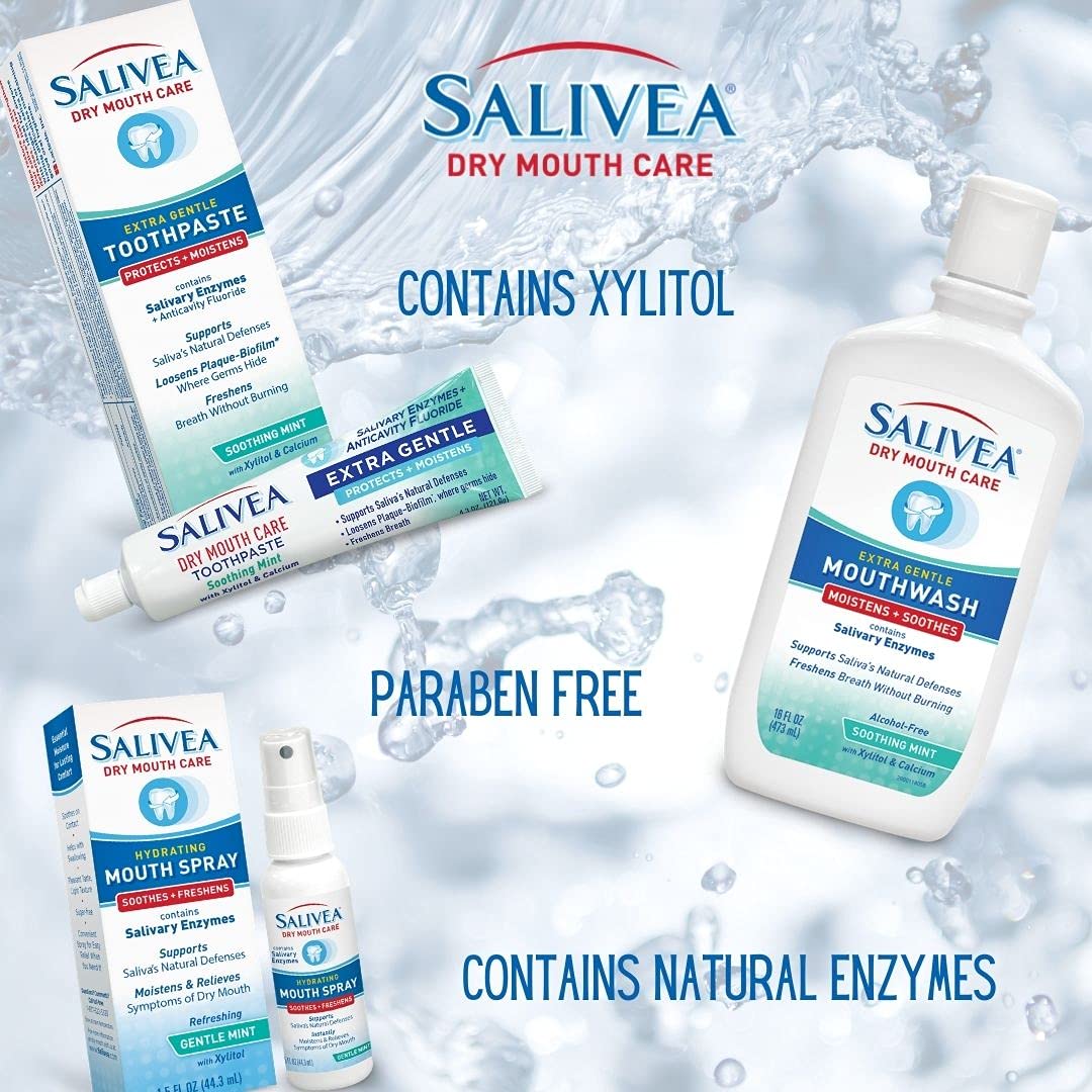 SALIVEA family display including mouthwash and toothpaste