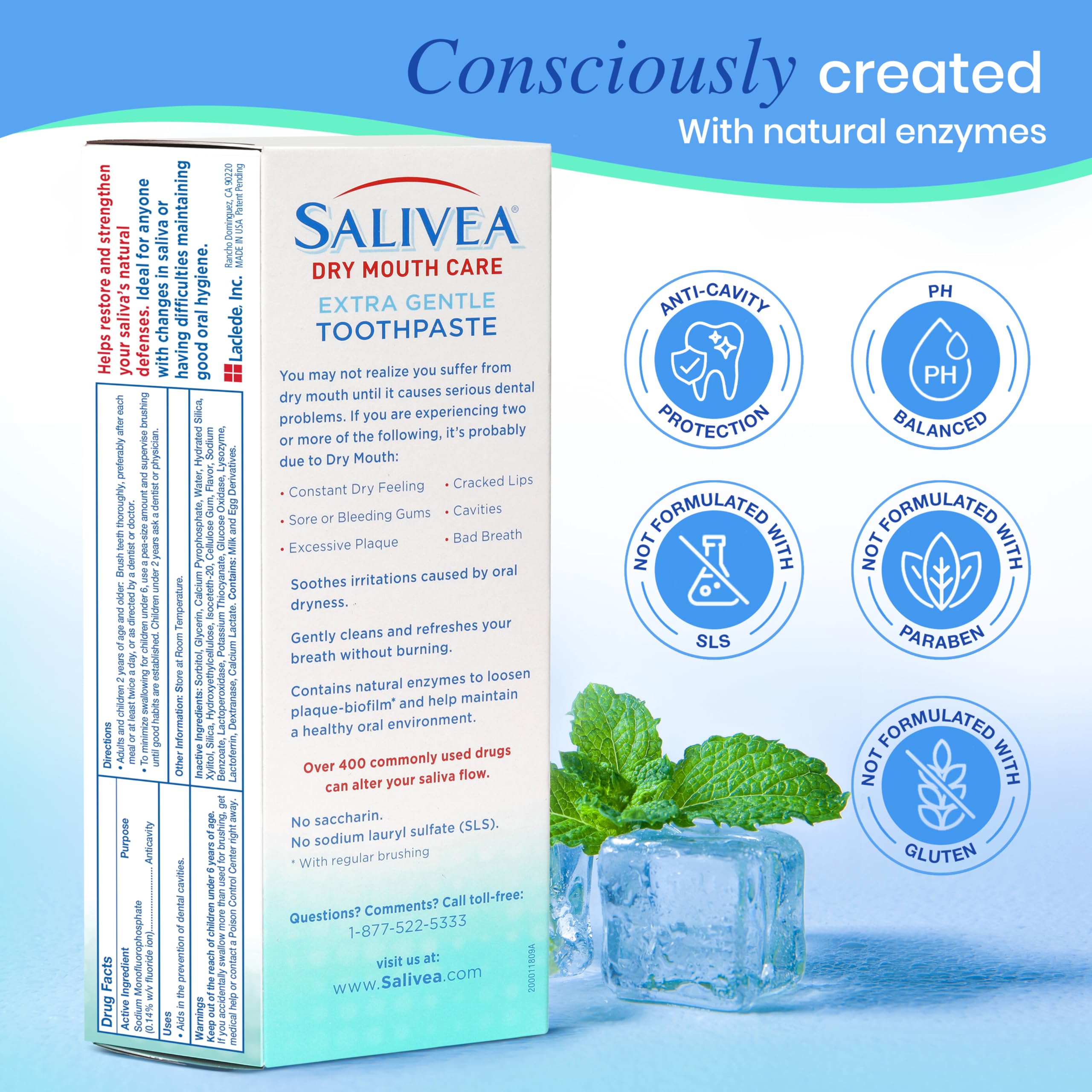 Mint-fresh breath visual associated with SALIVEA toothpaste