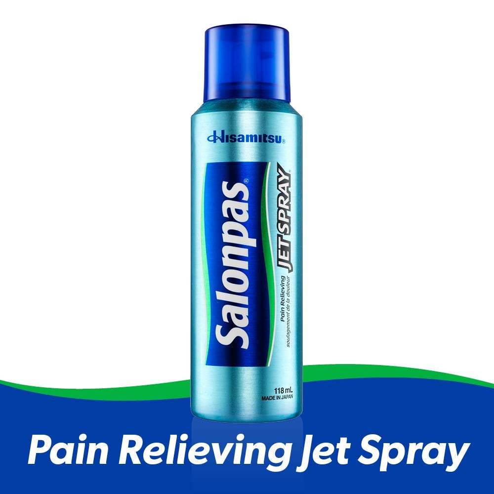 Salonpas Pain Relieving Jet Spray 4 Oz packaging with pack of 3