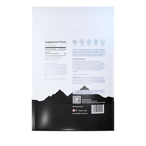 Back label on Salt of the Earth Creatine bottle showing supplement facts