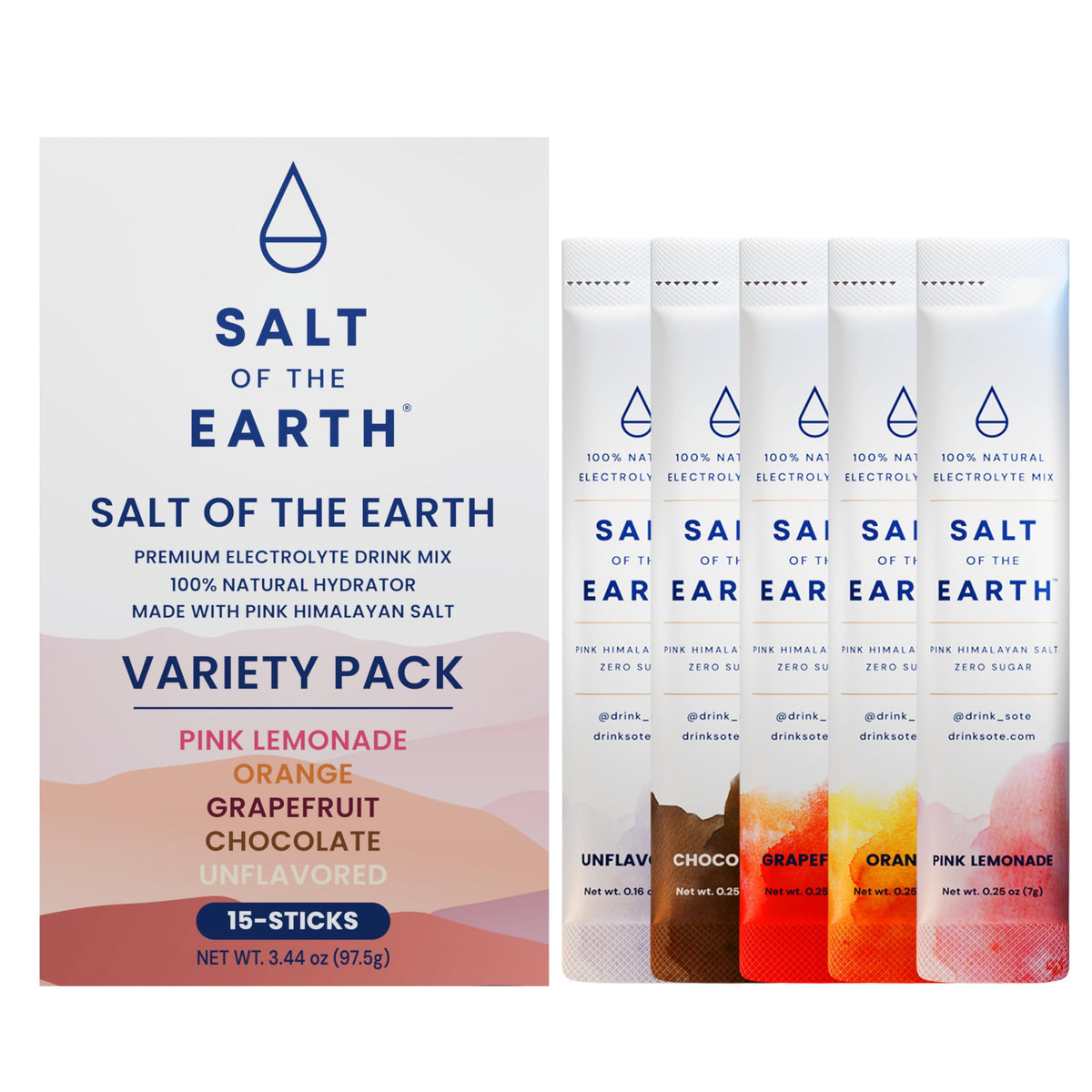 Salt of the Earth Pink Lemonade packet for zero-sugar hydration during workouts.