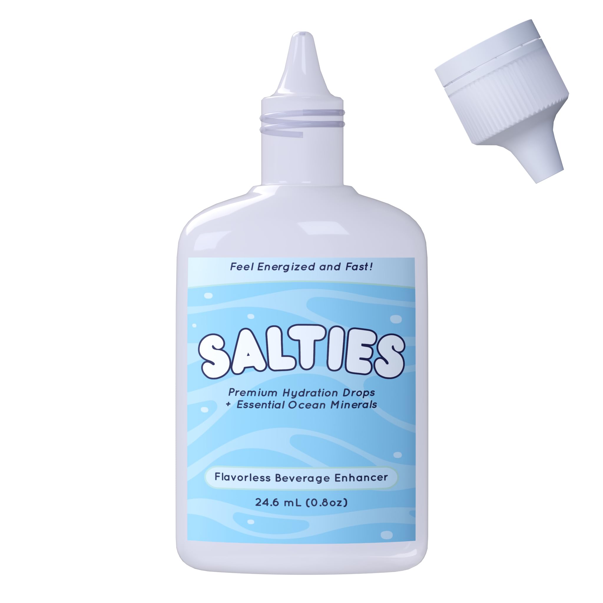 Salties Electrolyte Drops bottle pour shows fast hydration at a glance.
