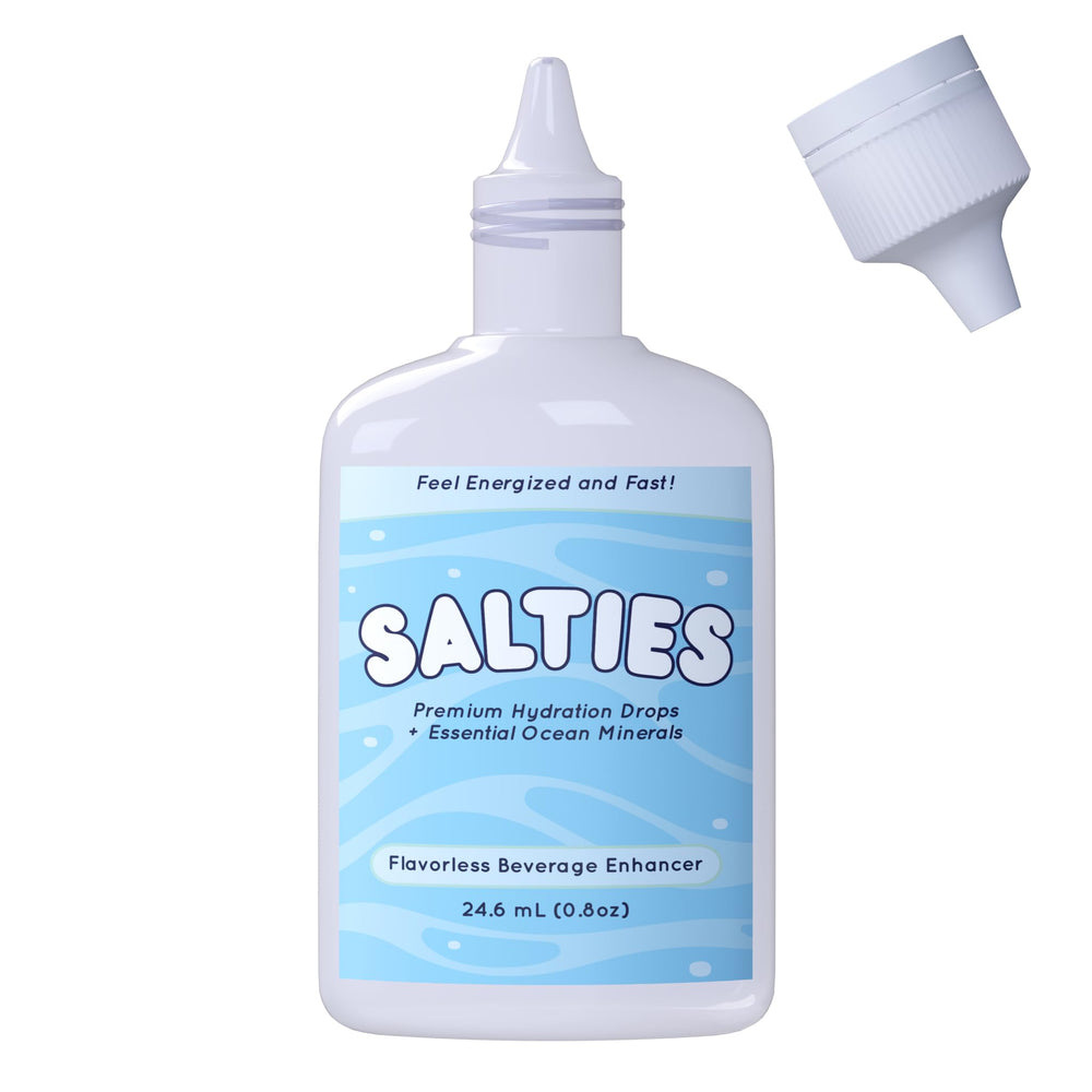 Salties Electrolyte Drops bottle pour shows fast hydration at a glance.