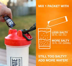 Saltivate electrolyte powder dissolving in water for quick refreshment after activity.