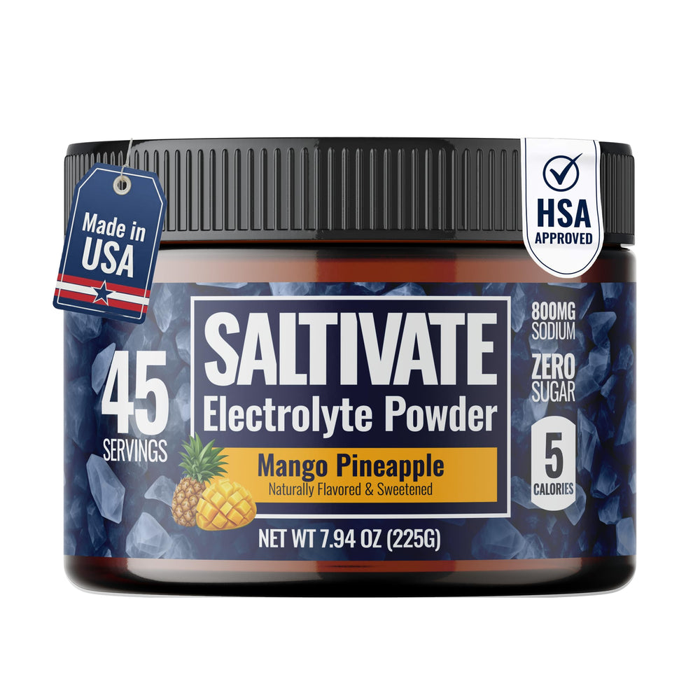 Saltivate high-sodium electrolytes bottle 32 oz shows tropical hydration on hot days.
