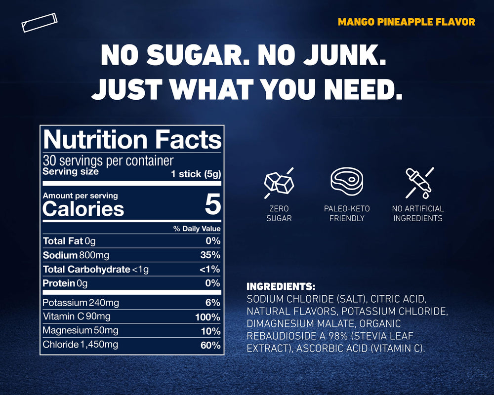 Saltivate Mango Pineapple bottle with water emphasizes sugar-free hydration.