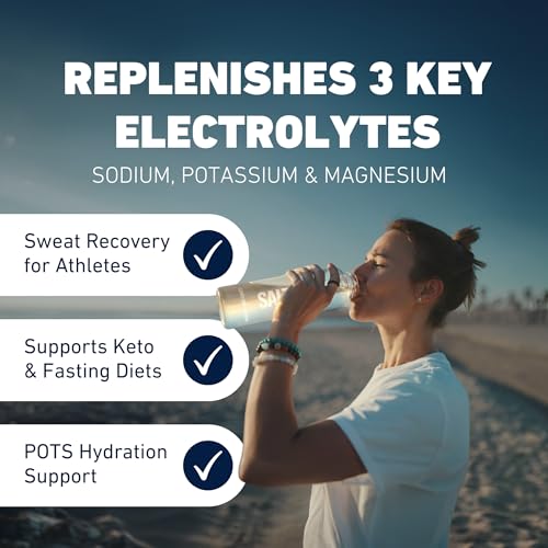 Saltivate Raw Unflavored Electrolytes being poured into water for simple hydration.