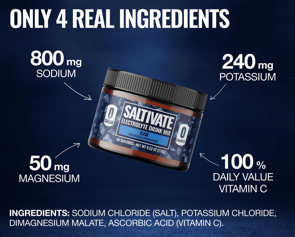 Saltivate Raw Unflavored Electrolytes measuring scoop illustrates precise dose control.