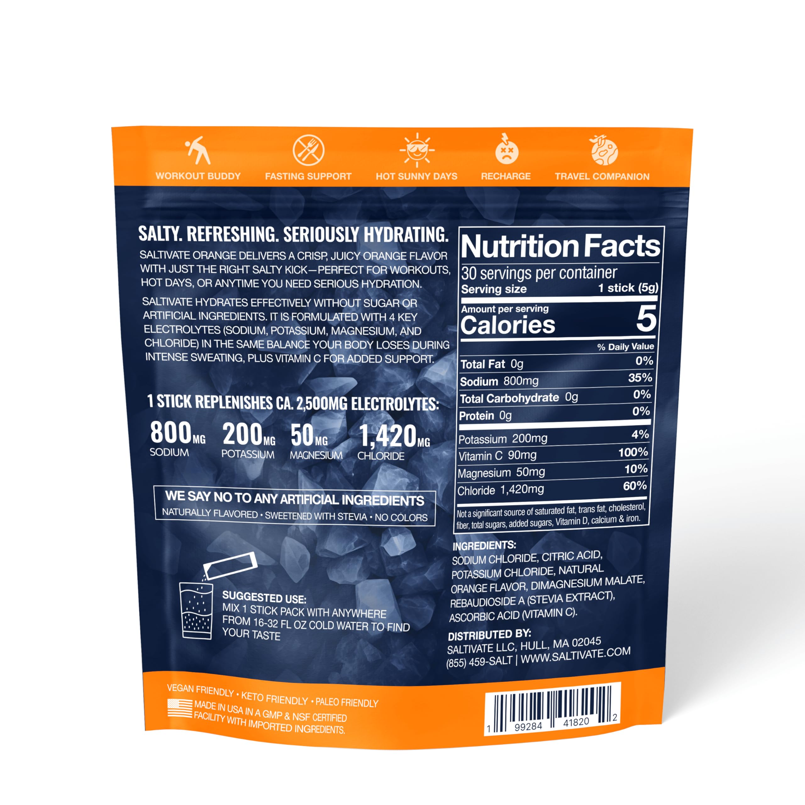 Saltivate Salty Orange electrolytes packet pack of 30 sticks