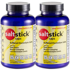 SaltStick Caps bottle front view showing easy-to-swallow electrolyte capsules for on-the-go hydration.