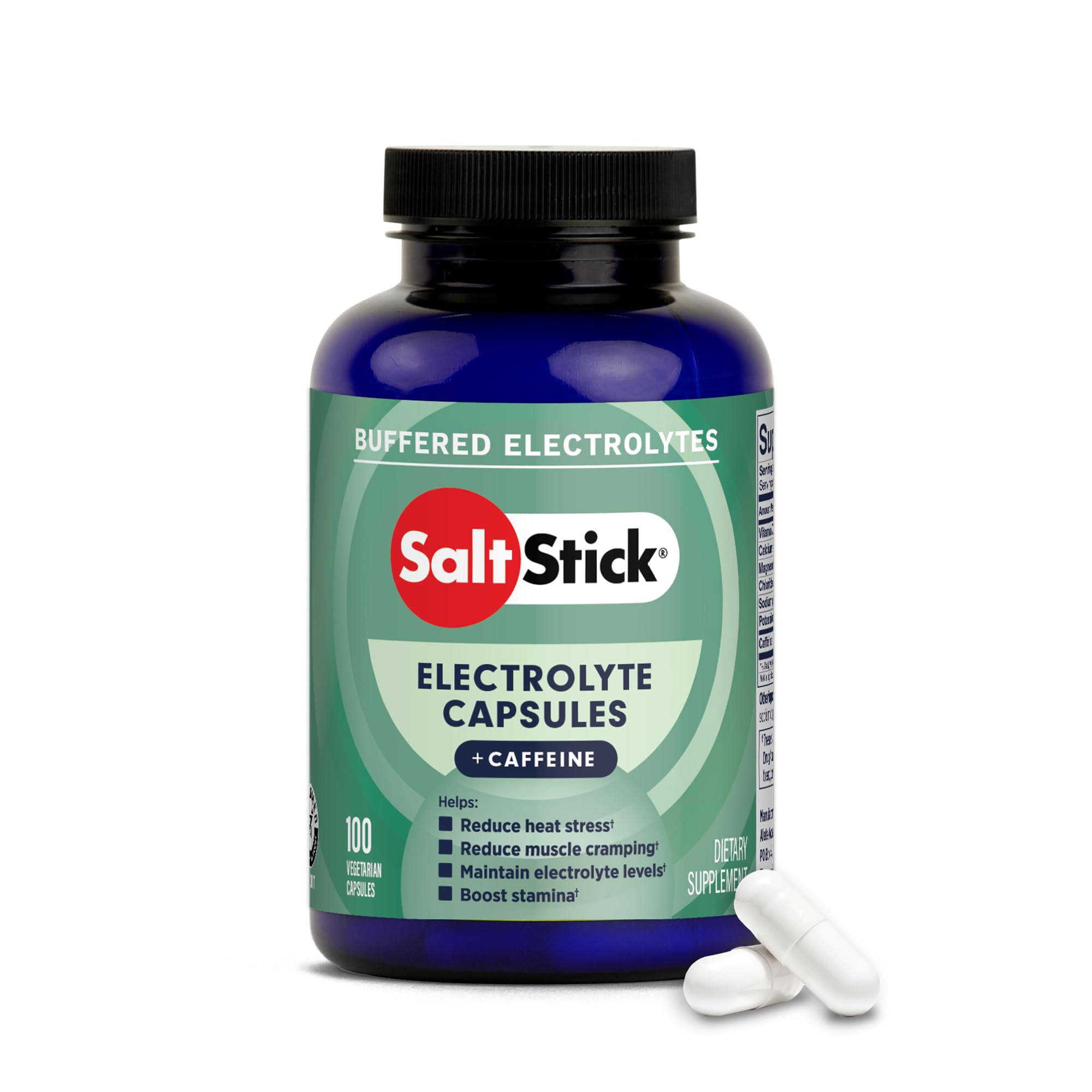 Bottle of SaltStick Electrolytes with Caffeine and label
