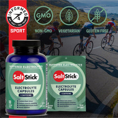 Athlete running with SaltStick electrolytes product in view