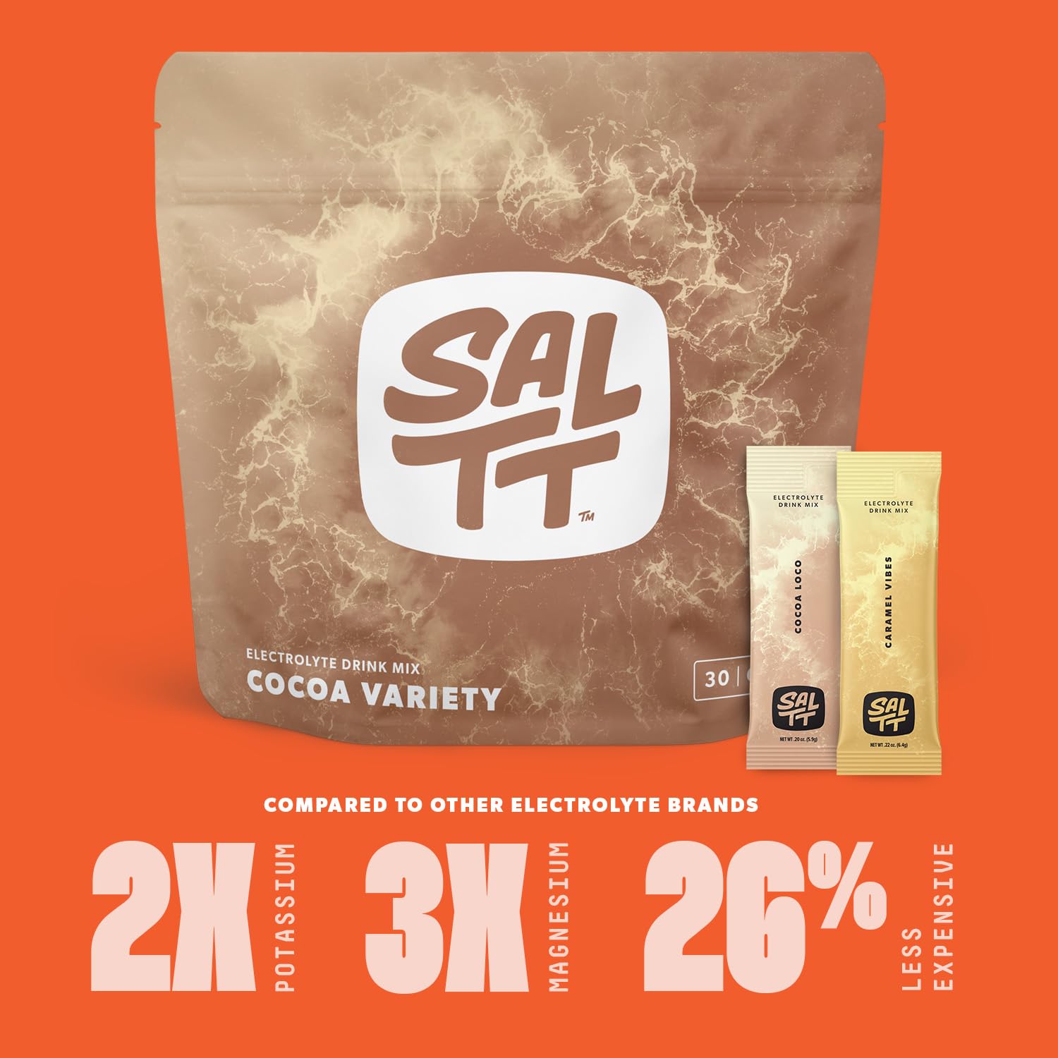 Close-up nutrition facts and ingredients on SALTT packet