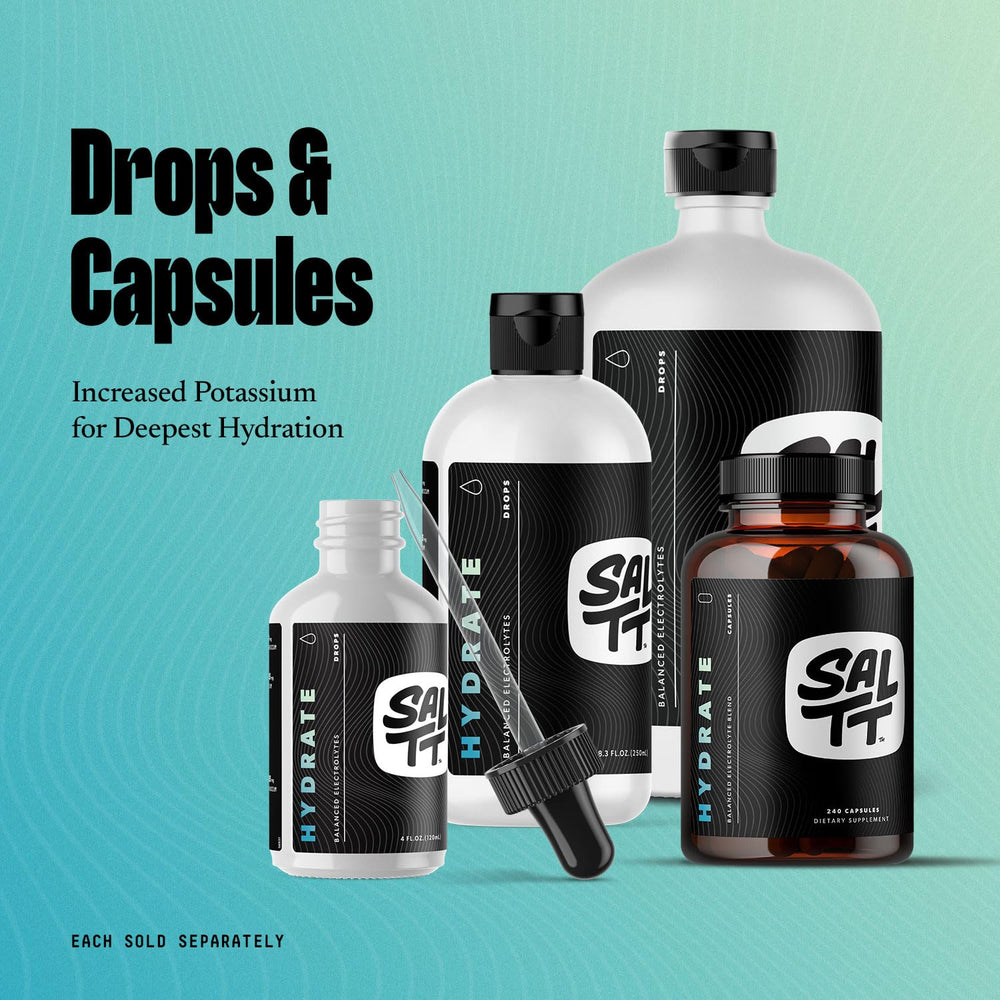 Nutrition label and ingredients panel for SALTT Hydrate electrolyte drops