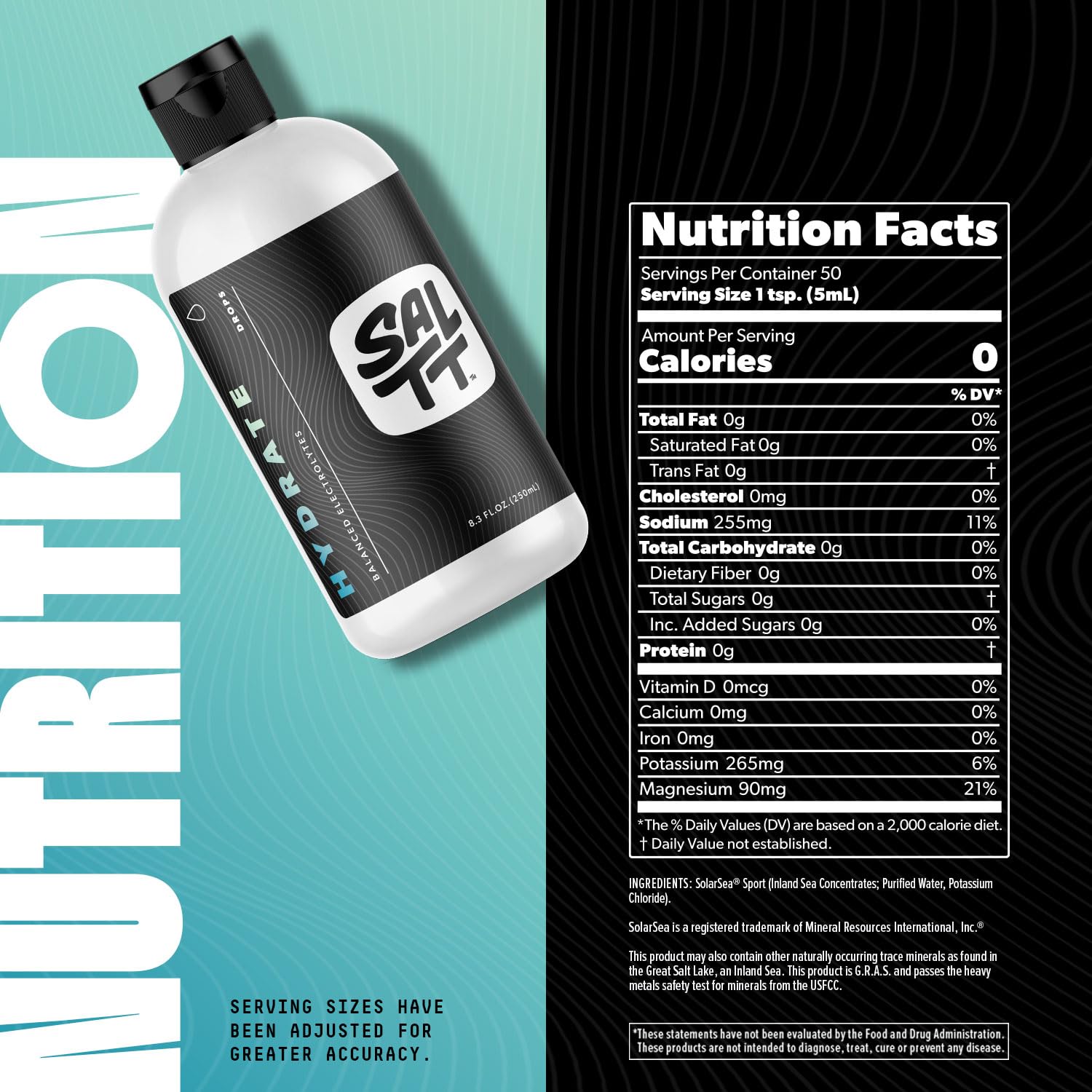 Unflavored SALTT Hydrate electrolyte drops label