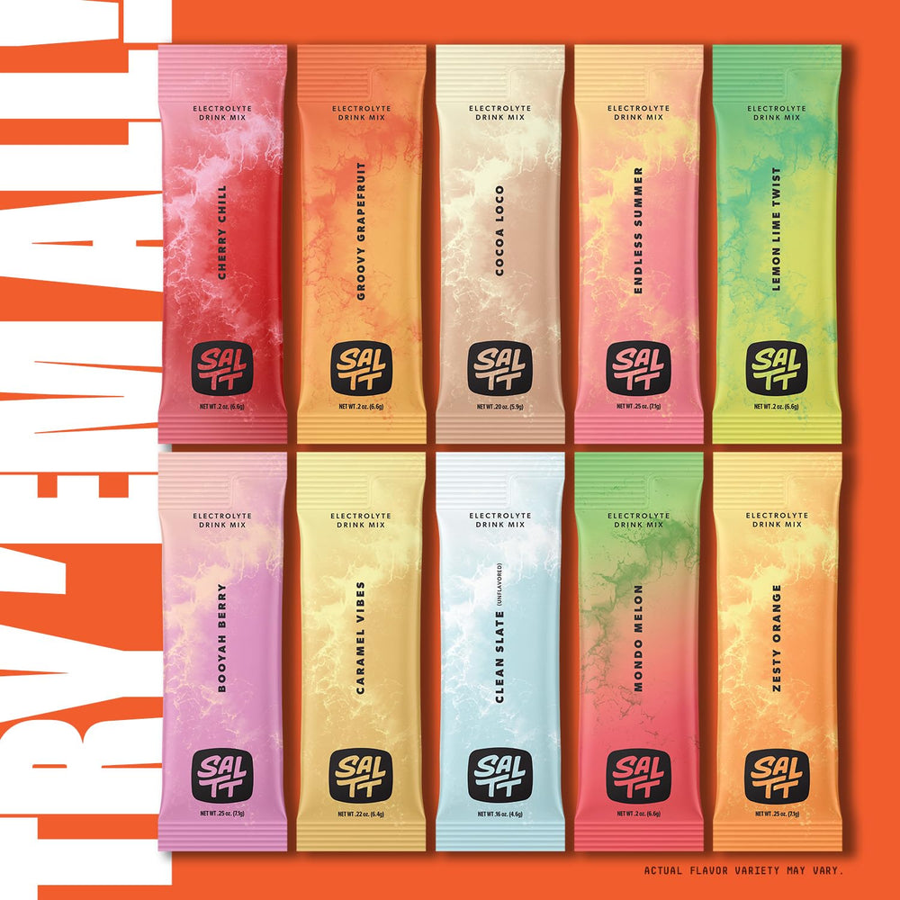 Display showing all 9 SALTT electrolyte packets