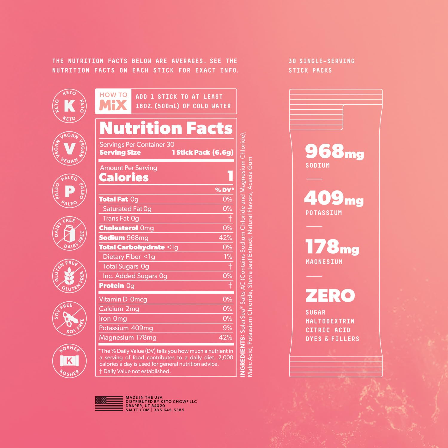 SALTT Electrolytes 30-pack Fruit Variety Pack back view