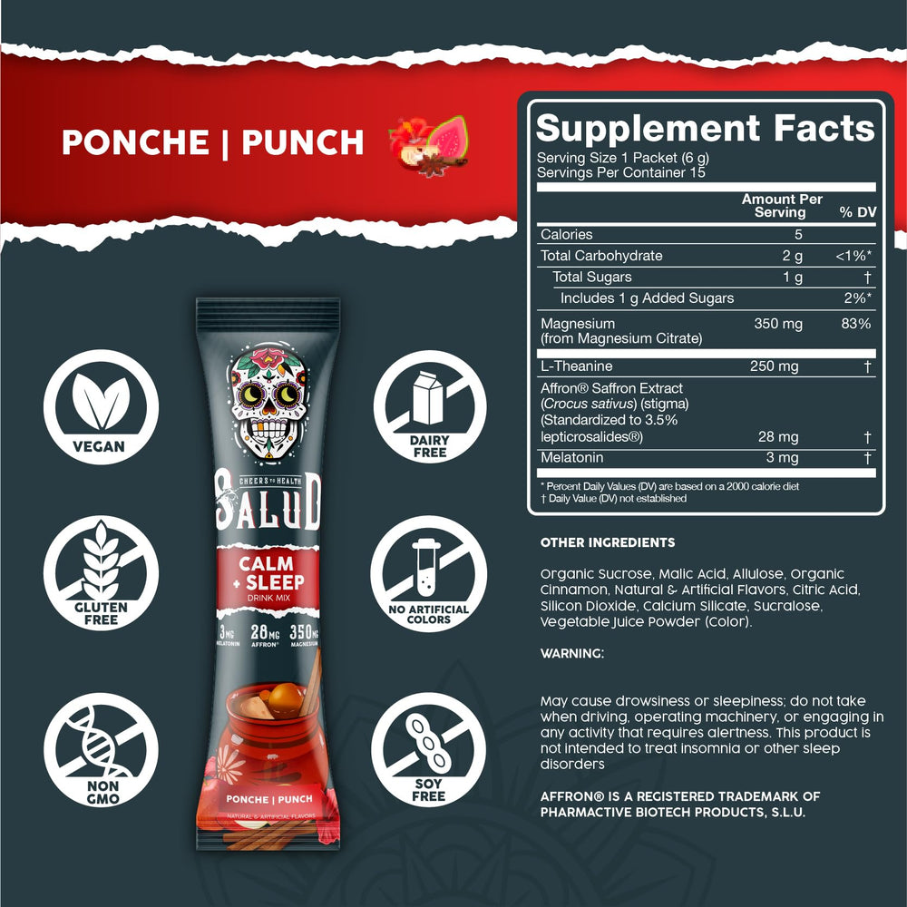 Preparing Salud drink mix in water showing Ponche flavor.