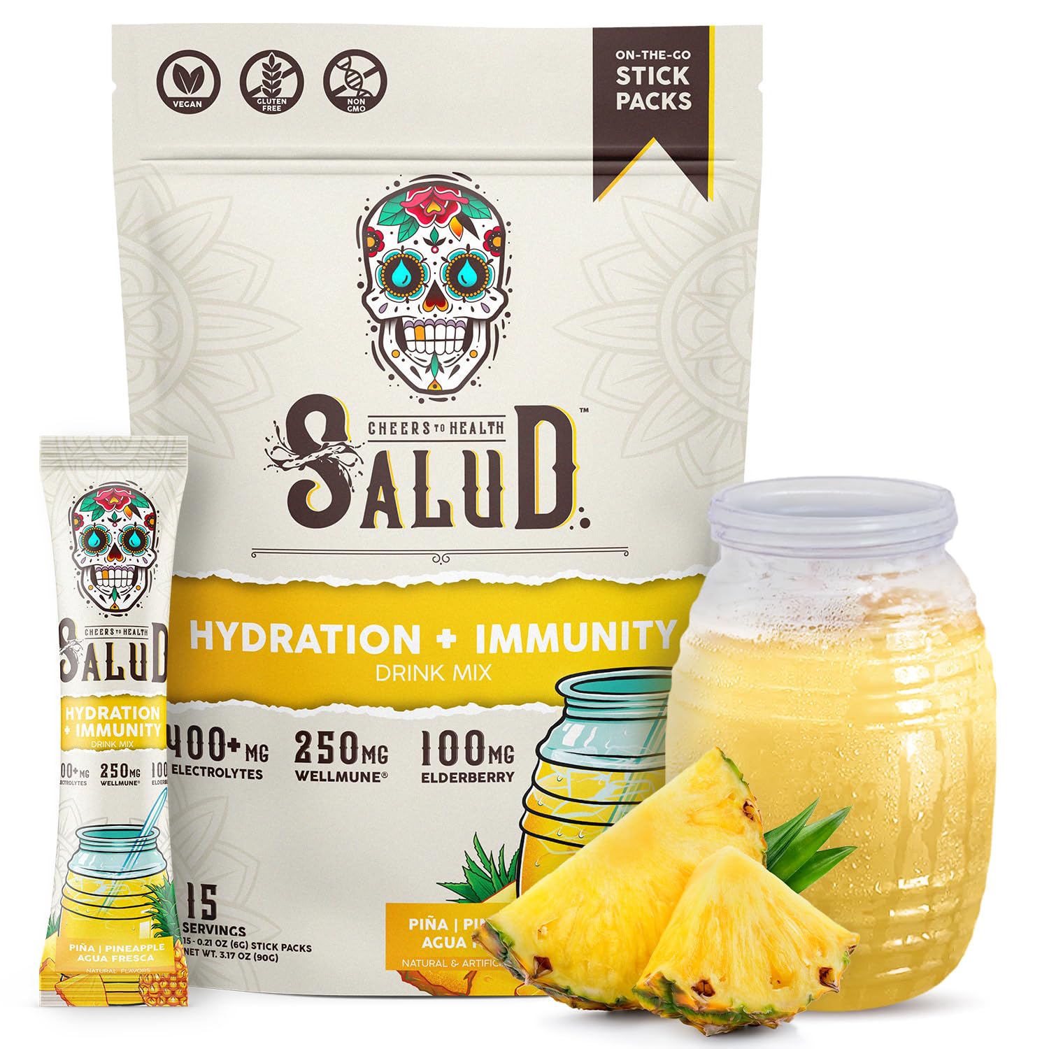 Salud 2-in-1 hydration packets in Pineapple Agua Fresca flavor