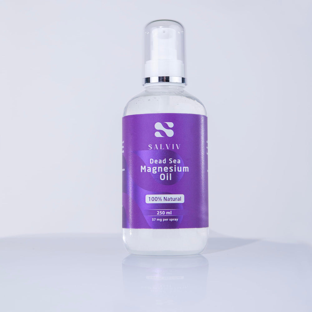 Salviv bottle on bathroom shelf in lifestyle scene supporting daily self-care routine