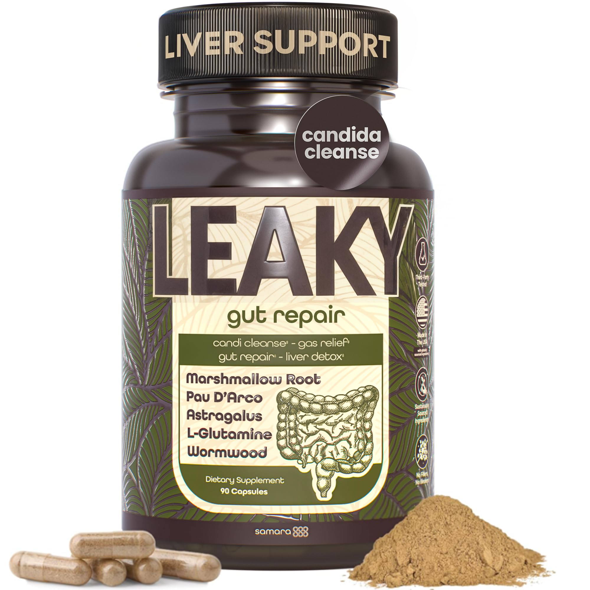 Samara 888 Leaky Gut Repair supplement bottle – 90 vegan capsules