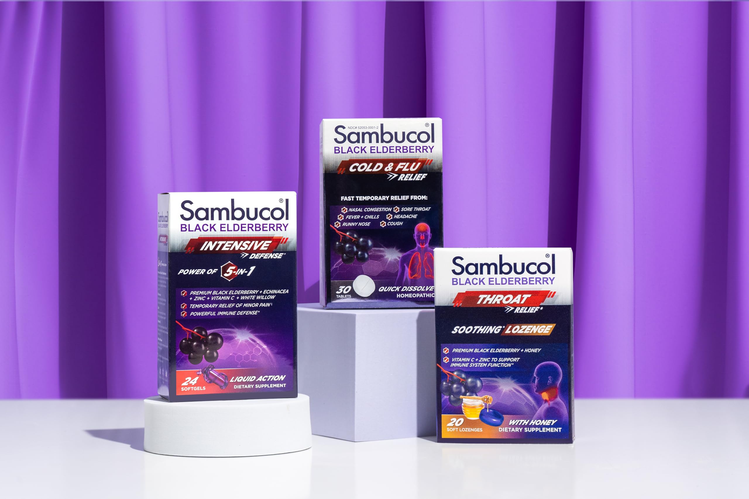 Family-friendly Sambucol Cold and Flu Relief Tablets product shot