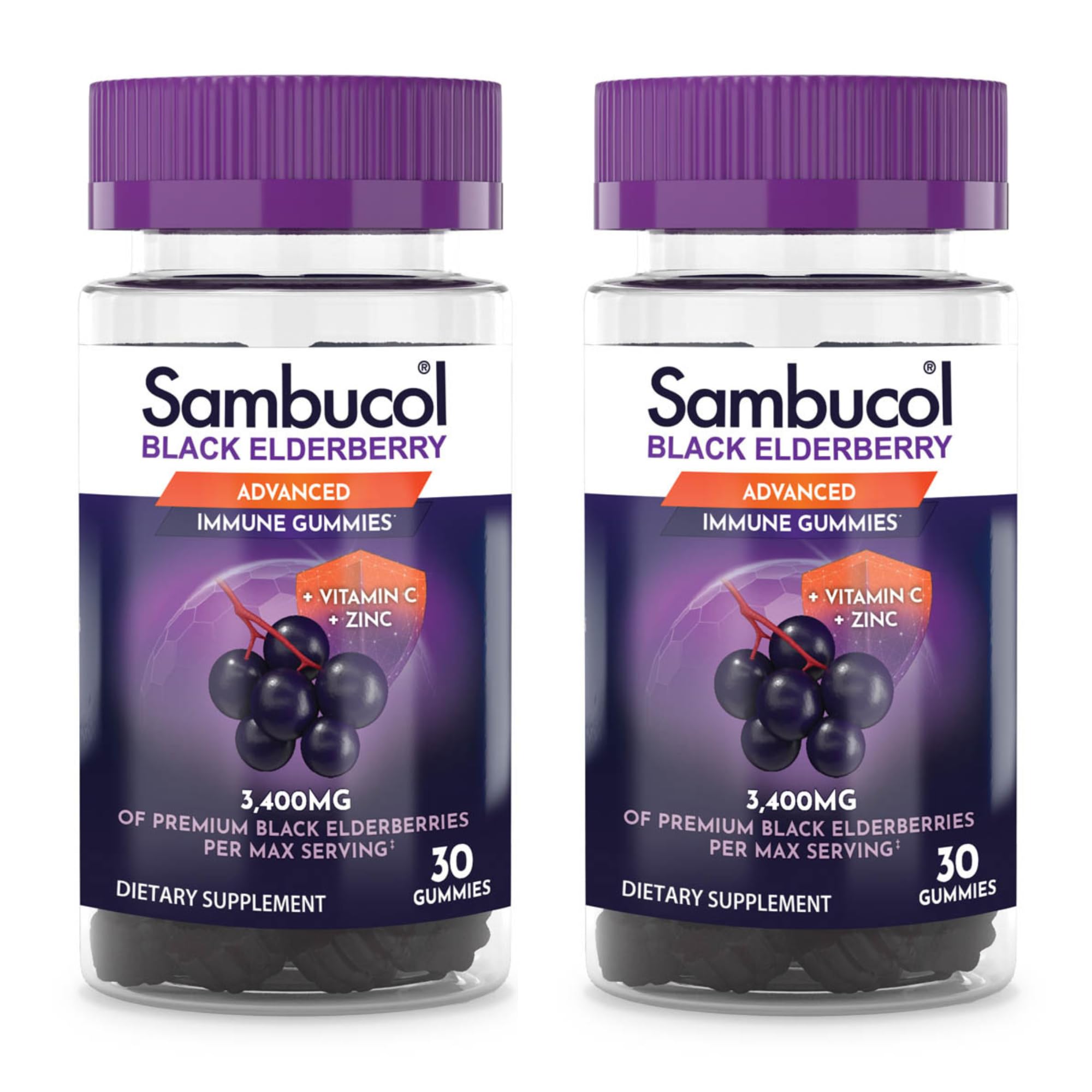 Sambucol Black Elderberry Gummies 30-count 2-pack front view