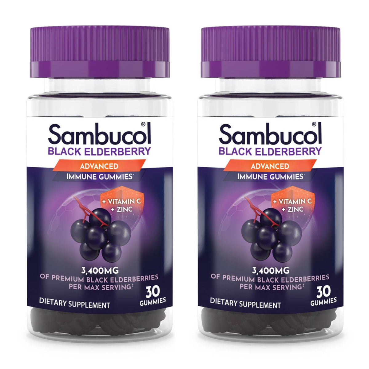 Sambucol Black Elderberry Gummies 30-count 2-pack front view
