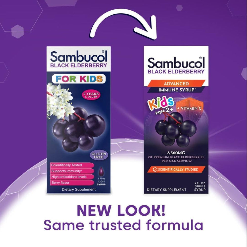 Sambucol Black Elderberry Syrup for Kids label close-up