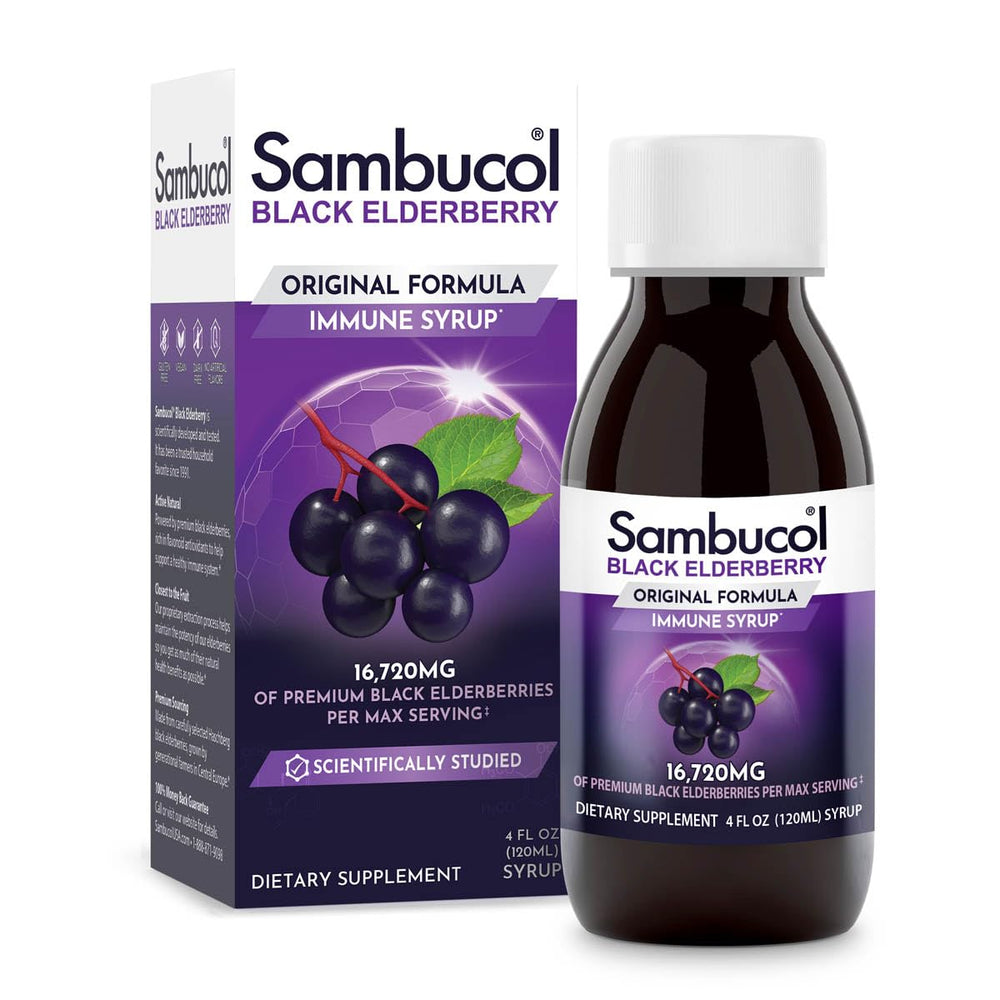 Sambucol Black Elderberry Syrup bottle – front label