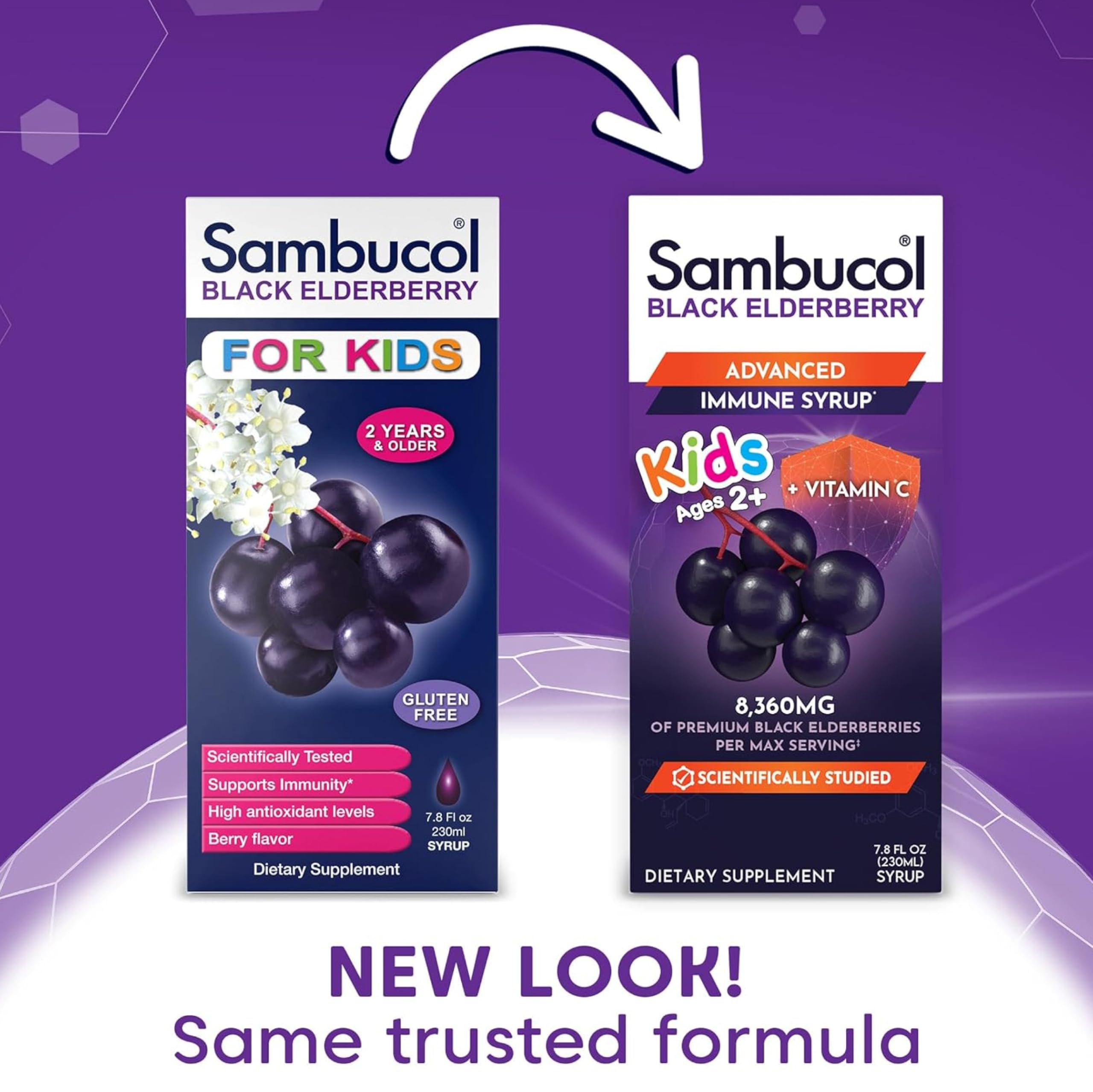 Back label of Sambucol Kids Elderberry Syrup 4 oz 2-pack