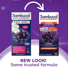 Back label of Sambucol Kids Elderberry Syrup 4 oz 2-pack