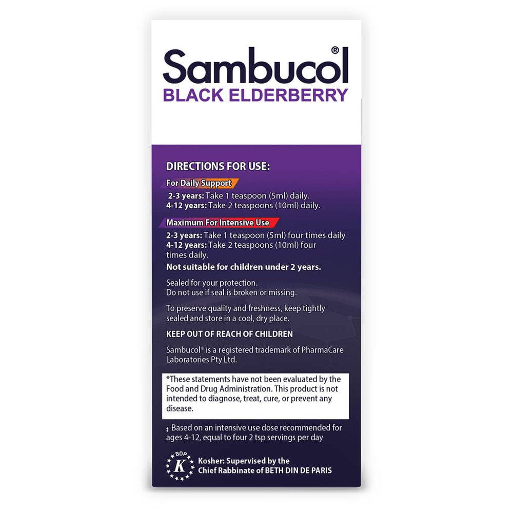 Pack shot of Sambucol Kids Elderberry Syrup 7.8 fl oz