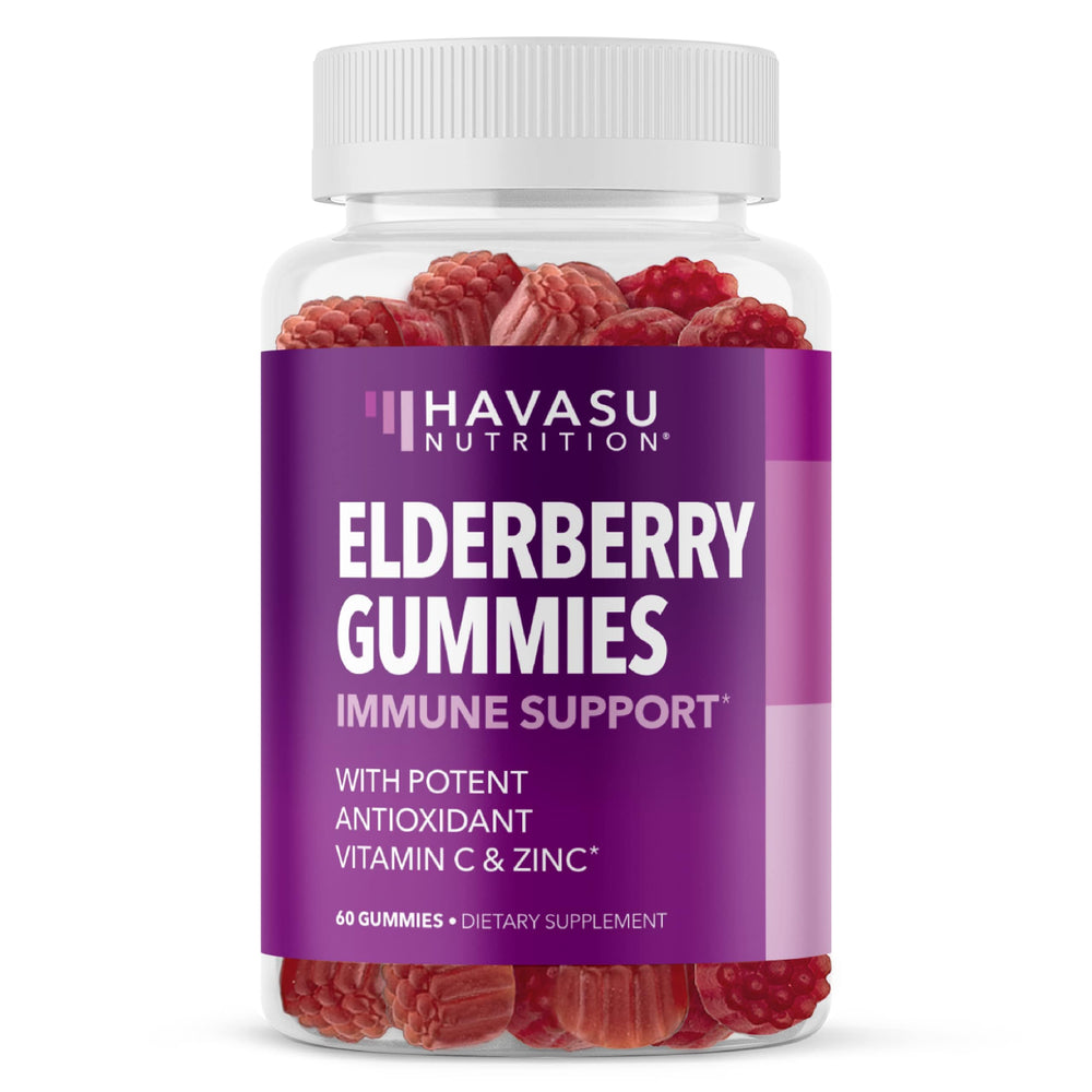 Front view of Sambucus Elderberry Gummies for Adults bottle in berry flavor