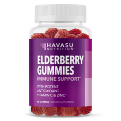 Front view of Sambucus Elderberry Gummies for Adults bottle in berry flavor