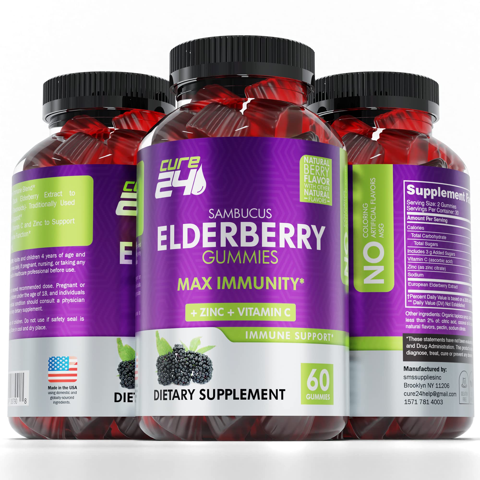 Ingredients: elderberry extract, Vitamin C, and Zinc
