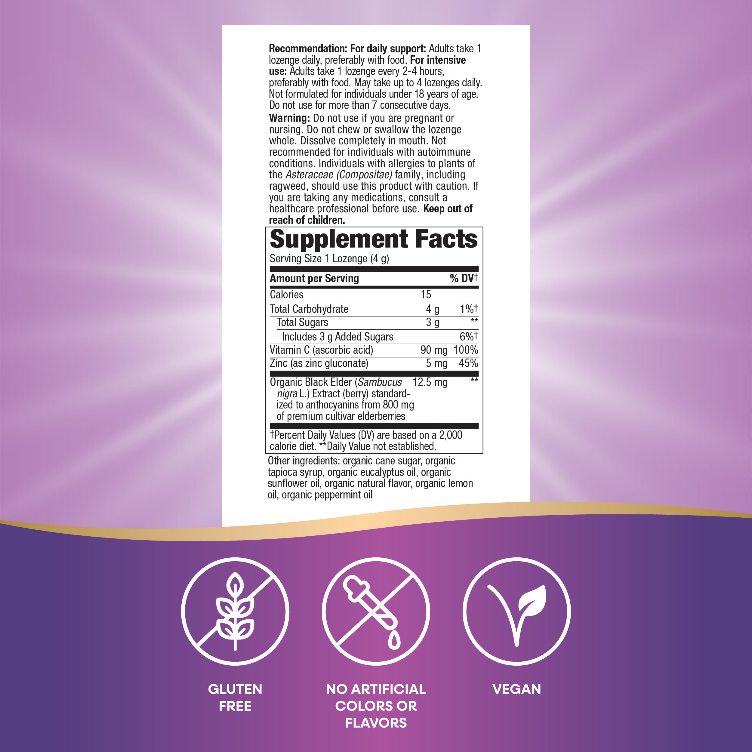 Pack shot of Nature's Way Sambucus Zinc Lozenges