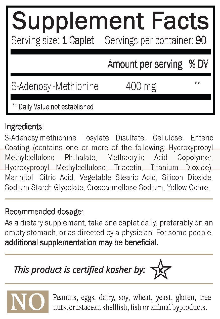 Enteric-coated SAM-e caplets for optimal absorption