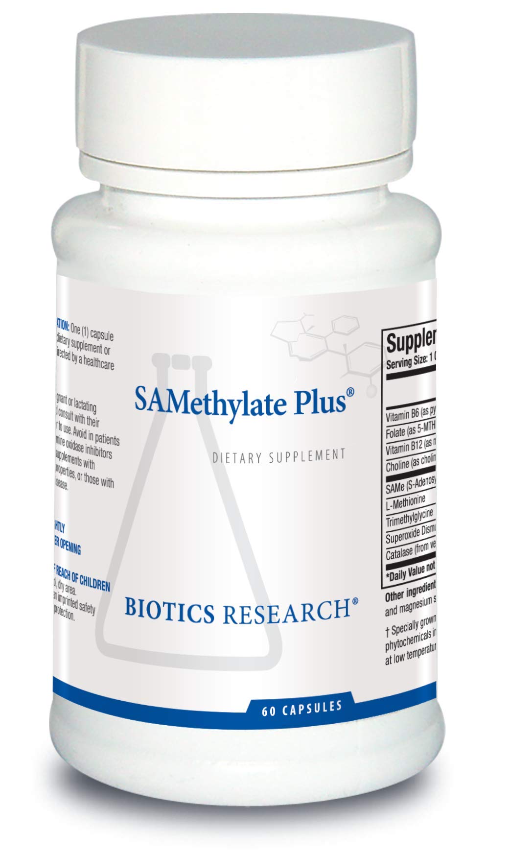 Front view of Biotics SAMethylate Plus bottle