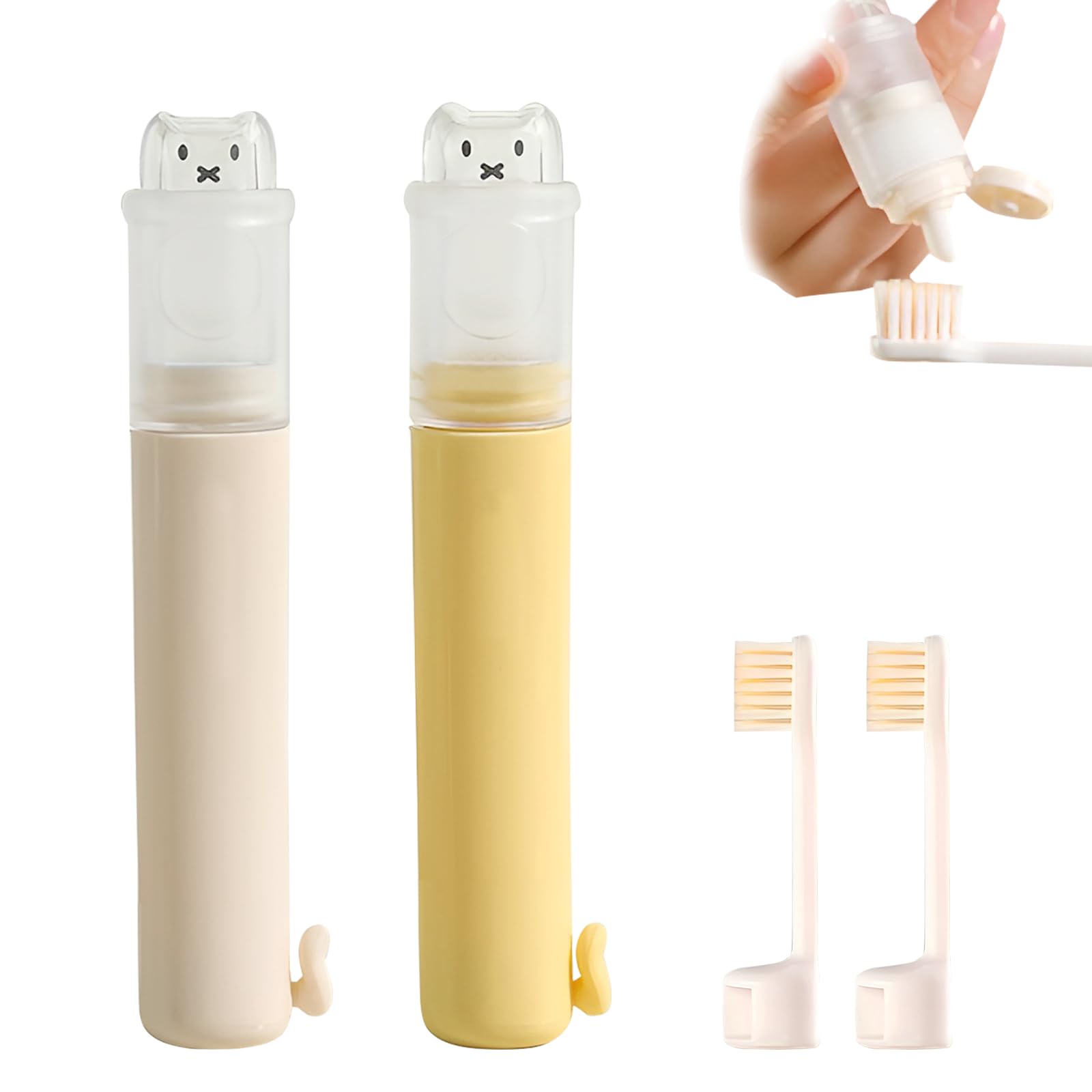 Front view of SAMIQU Travel Toothbrush Set with built-in toothpaste container
