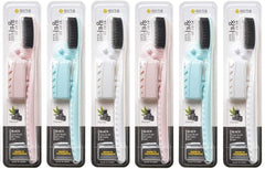 Samjung Wangta Soft Toothbrush with Charcoal – 6 Pack, Pink handle