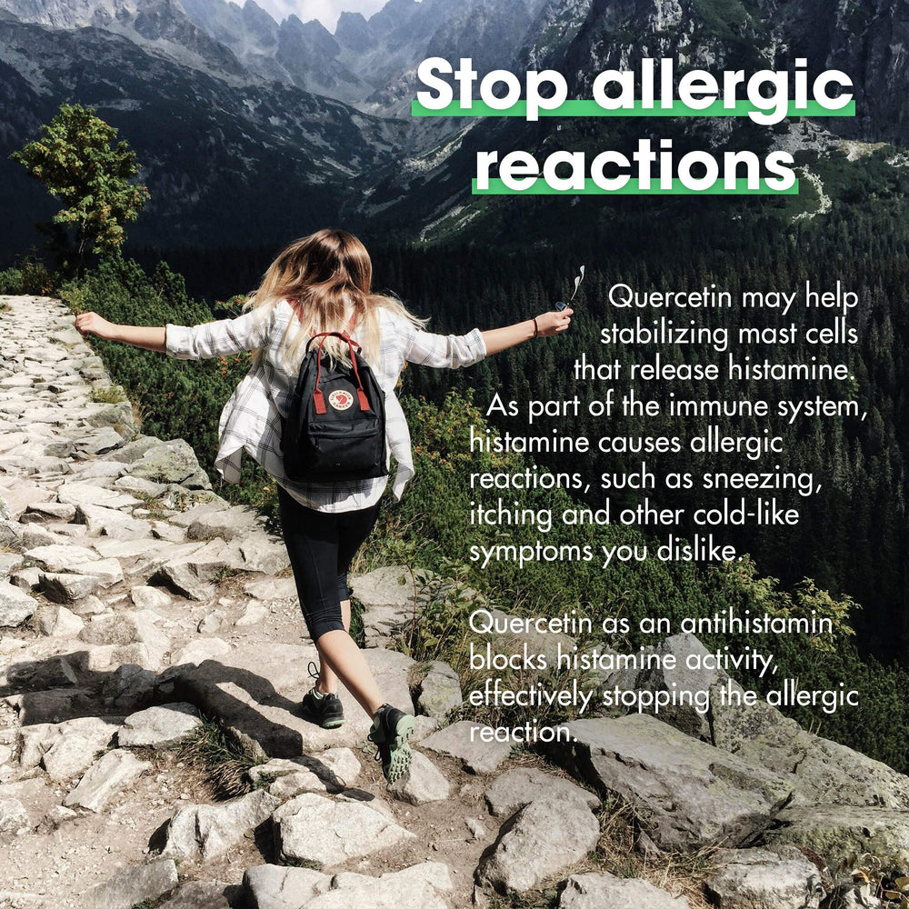 Jar showing ingredients and purity notes for Quercetin powder
