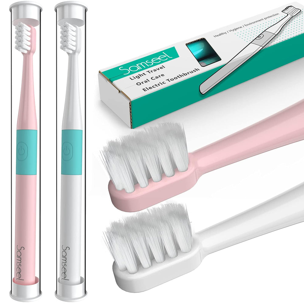 Samseel 2-Pack Sonic Electric Toothbrush White and Pink - front view