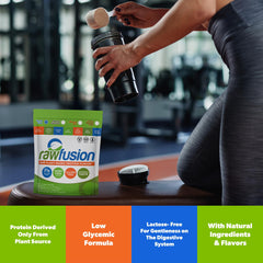 SAN Rawfusion Vanilla Bean scoop beside powder for quick serving.